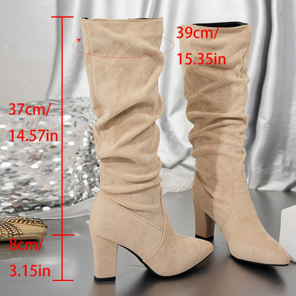 Isolde Women's knee-high boots featuring a stylish slouchy design and comfortable block heel, perfect for fashionable and versatile wear. 4