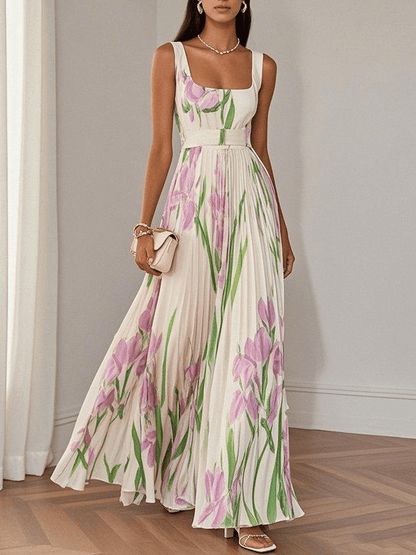 Ivana Women's Maxi Dress featuring a stylish pleated design and elegant square neckline, perfect for summer outings and special occasions. 0