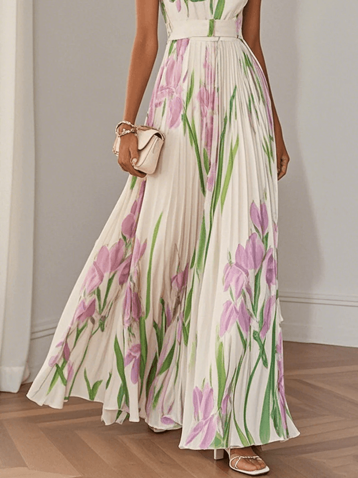 Ivana Women's Maxi Dress featuring a stylish pleated design and elegant square neckline, perfect for summer outings and special occasions. 1