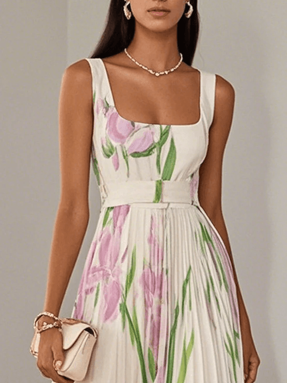 Ivana Women's Maxi Dress featuring a stylish pleated design and elegant square neckline, perfect for summer outings and special occasions. 2