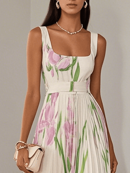 Ivana Women's Maxi Dress featuring a stylish pleated design and elegant square neckline, perfect for summer outings and special occasions. 2