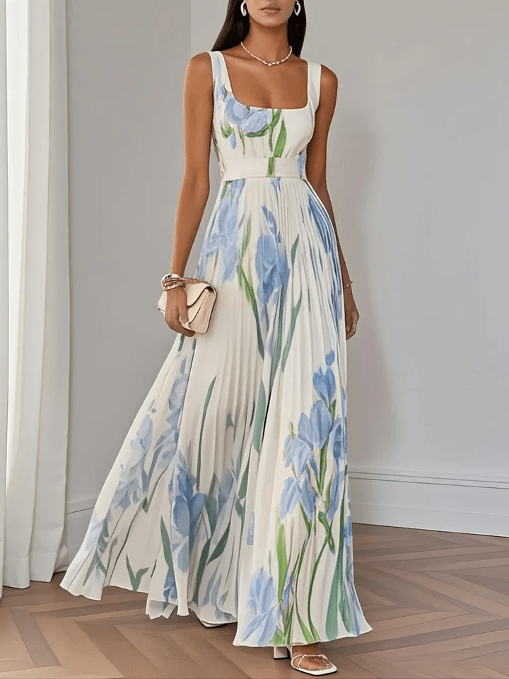 Ivana Women's Maxi Dress featuring a stylish pleated design and elegant square neckline, perfect for summer outings and special occasions. 3