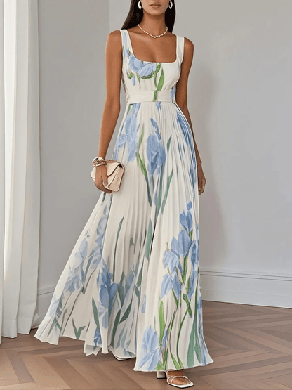 Ivana Women's Maxi Dress featuring a stylish pleated design and elegant square neckline, perfect for summer outings and special occasions. 3