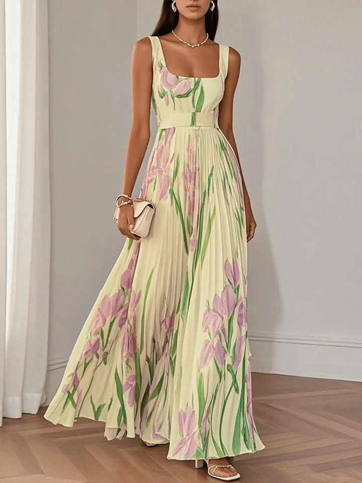 Ivana Women's Maxi Dress featuring a stylish pleated design and elegant square neckline, perfect for summer outings and special occasions. 5