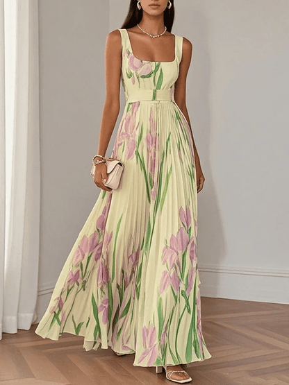 Ivana Women's Maxi Dress featuring a stylish pleated design and elegant square neckline, perfect for summer outings and special occasions. 5