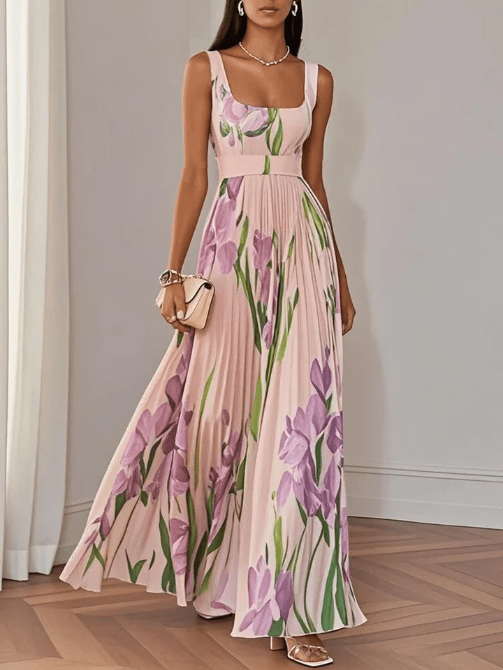 Ivana Women's Maxi Dress featuring a stylish pleated design and elegant square neckline, perfect for summer outings and special occasions. 6