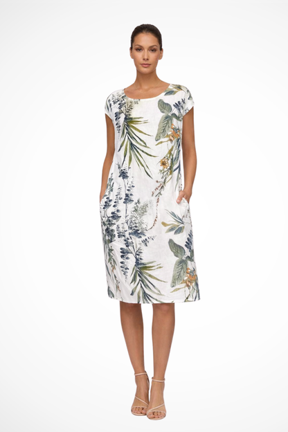 Ivy Women’s Summer Dress featuring a vibrant botanical print and a comfortable relaxed fit, perfect for warm-weather outings. 0