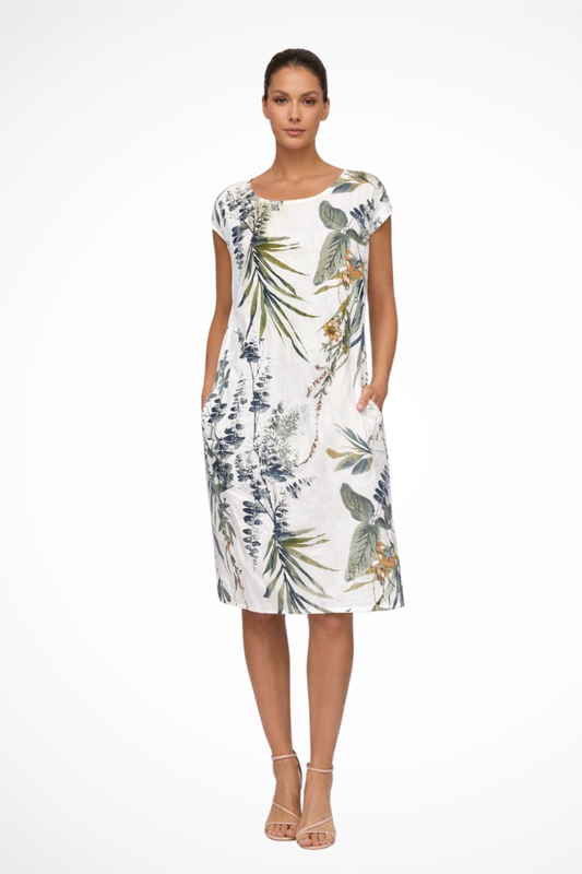 Ivy Women’s Summer Dress featuring a vibrant botanical print and a comfortable relaxed fit, perfect for warm-weather outings. 0