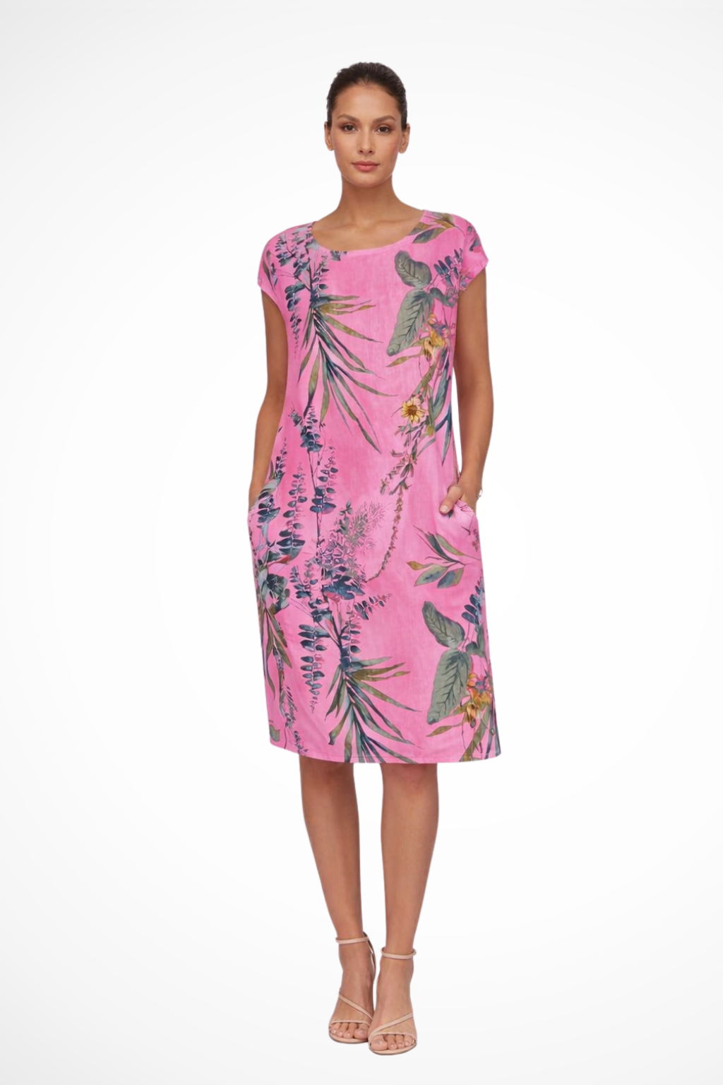 Ivy Women’s Summer Dress featuring a vibrant botanical print and a comfortable relaxed fit, perfect for warm-weather outings. 4