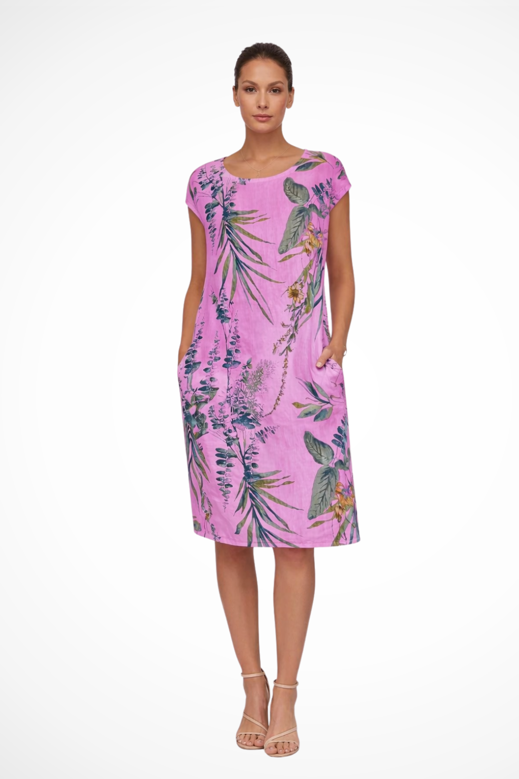 Ivy Women’s Summer Dress featuring a vibrant botanical print and a comfortable relaxed fit, perfect for warm-weather outings. 5