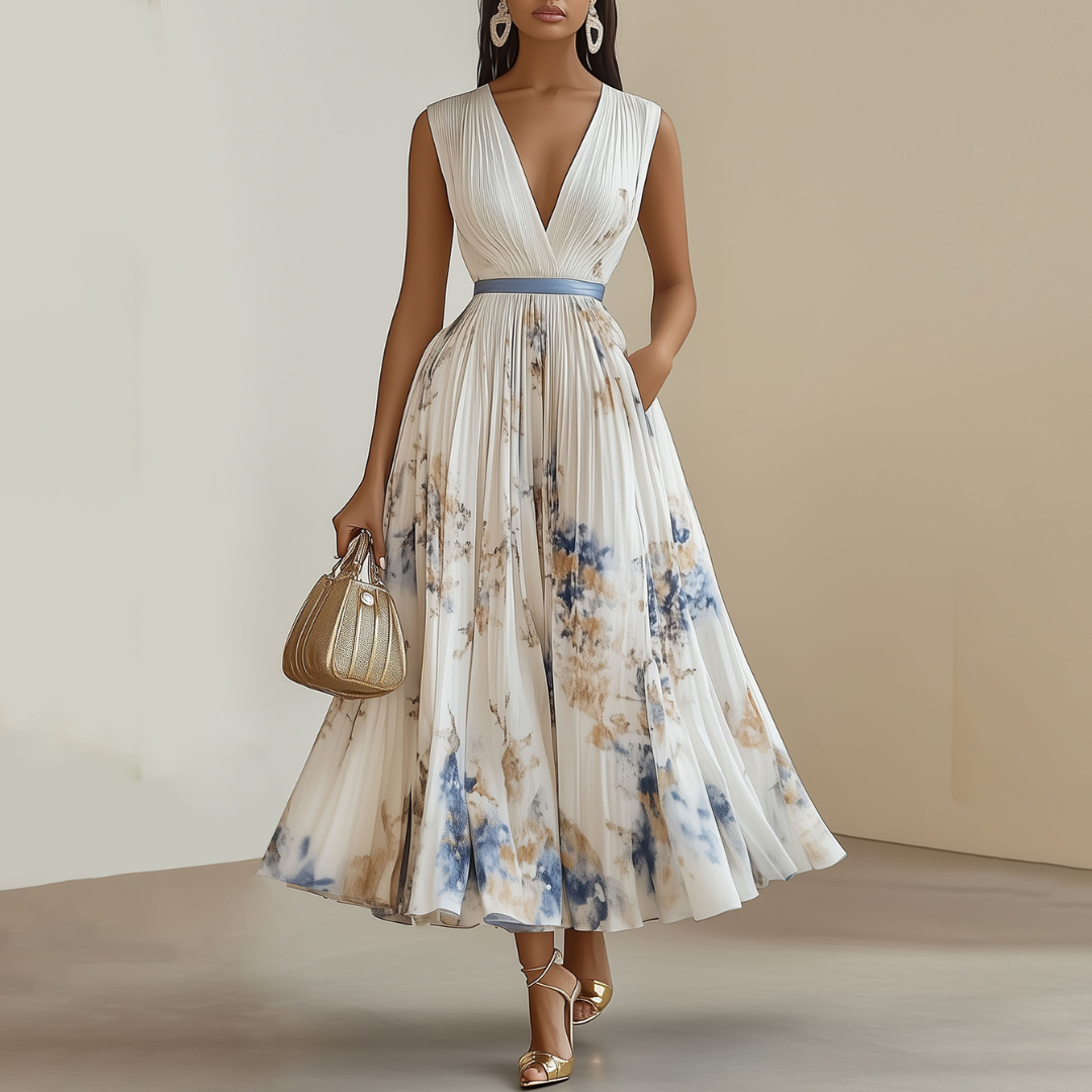 Jewel women's dress featuring a stylish floral print and elegant V-neckline, perfect for wedding guests.

 0