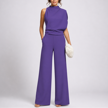 Juno Women’s Jumpsuit featuring a sleeveless high neck design and stylish wide-leg trousers, perfect for casual or formal occasions. 2