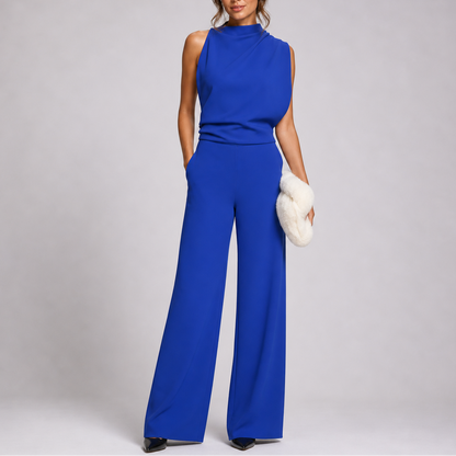 Juno Women’s Jumpsuit featuring a sleeveless high neck design and stylish wide-leg trousers, perfect for casual or formal occasions. 5