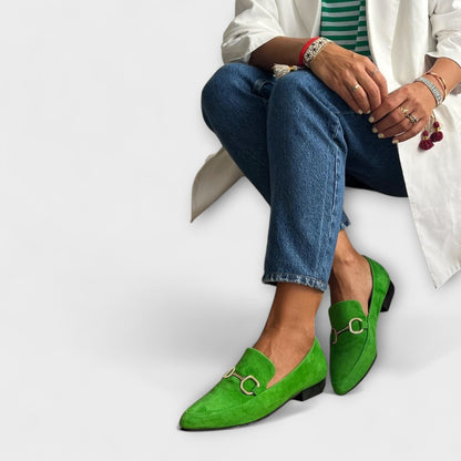 Kaia Women’s Slip-On Loafers featuring a stylish pointed-toe design, perfect for casual or office wear, showcasing a chic and comfortable fit 1