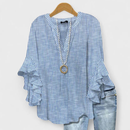 Kara Women’s Blouse featuring a lightweight and airy design, perfect for summer wear, showcasing a stylish and comfortable fit ideal for warm weather outings. 2