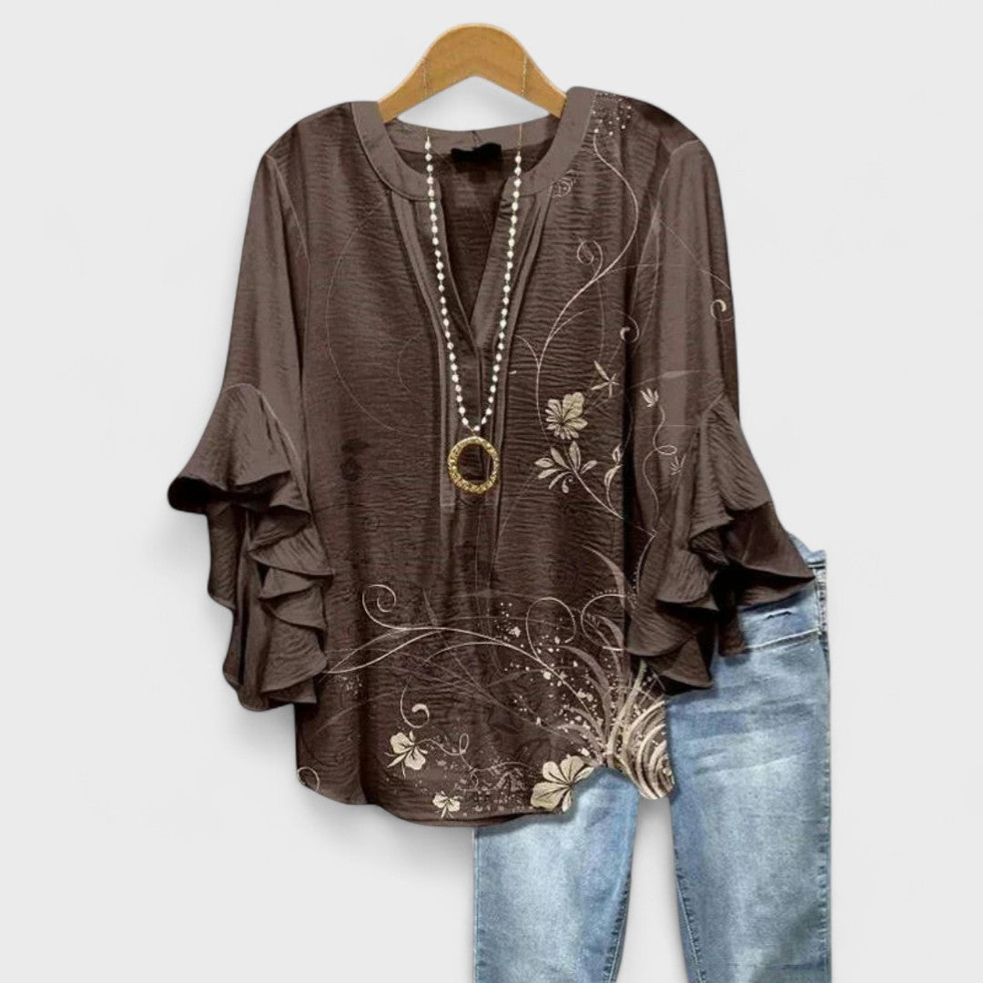 Kara Women’s Blouse featuring a lightweight and airy design, perfect for summer wear, showcasing a stylish and comfortable fit ideal for warm weather outings. 3