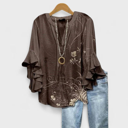 Kara Women’s Blouse featuring a lightweight and airy design, perfect for summer wear, showcasing a stylish and comfortable fit ideal for warm weather outings. 3