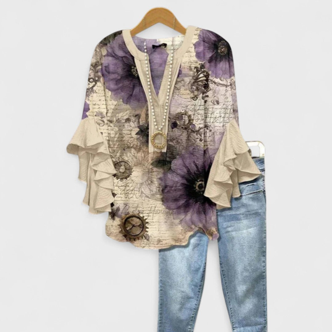 Kara Women’s Blouse featuring a lightweight and airy design, perfect for summer wear, showcasing a stylish and comfortable fit ideal for warm weather outings. 5