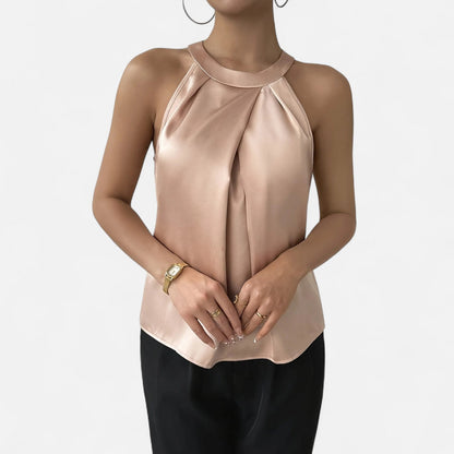 Kara Women’s Tank Top featuring a stylish pleated front and elegant draped design, perfect for casual outings or layering. 3