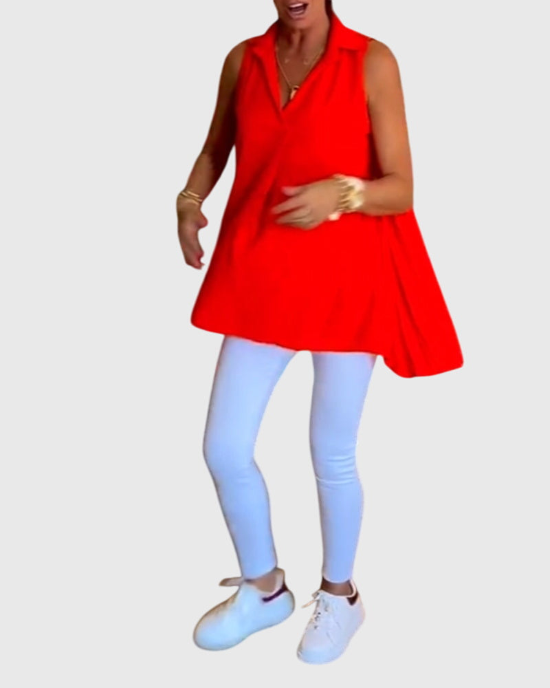 Lina Women’s Sleeveless Top featuring stylish ruffles and a chic lapel collar, perfect for casual or formal occasions. 10