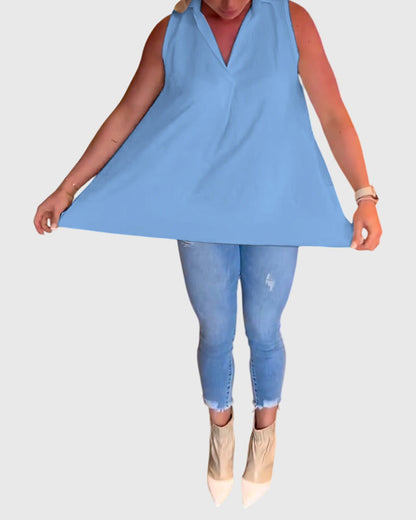 Lina Women’s Sleeveless Top featuring stylish ruffles and a chic lapel collar, perfect for casual or formal occasions. 6