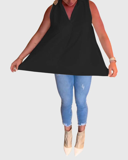 Lina Women’s Sleeveless Top featuring stylish ruffles and a chic lapel collar, perfect for casual or formal occasions. 9
