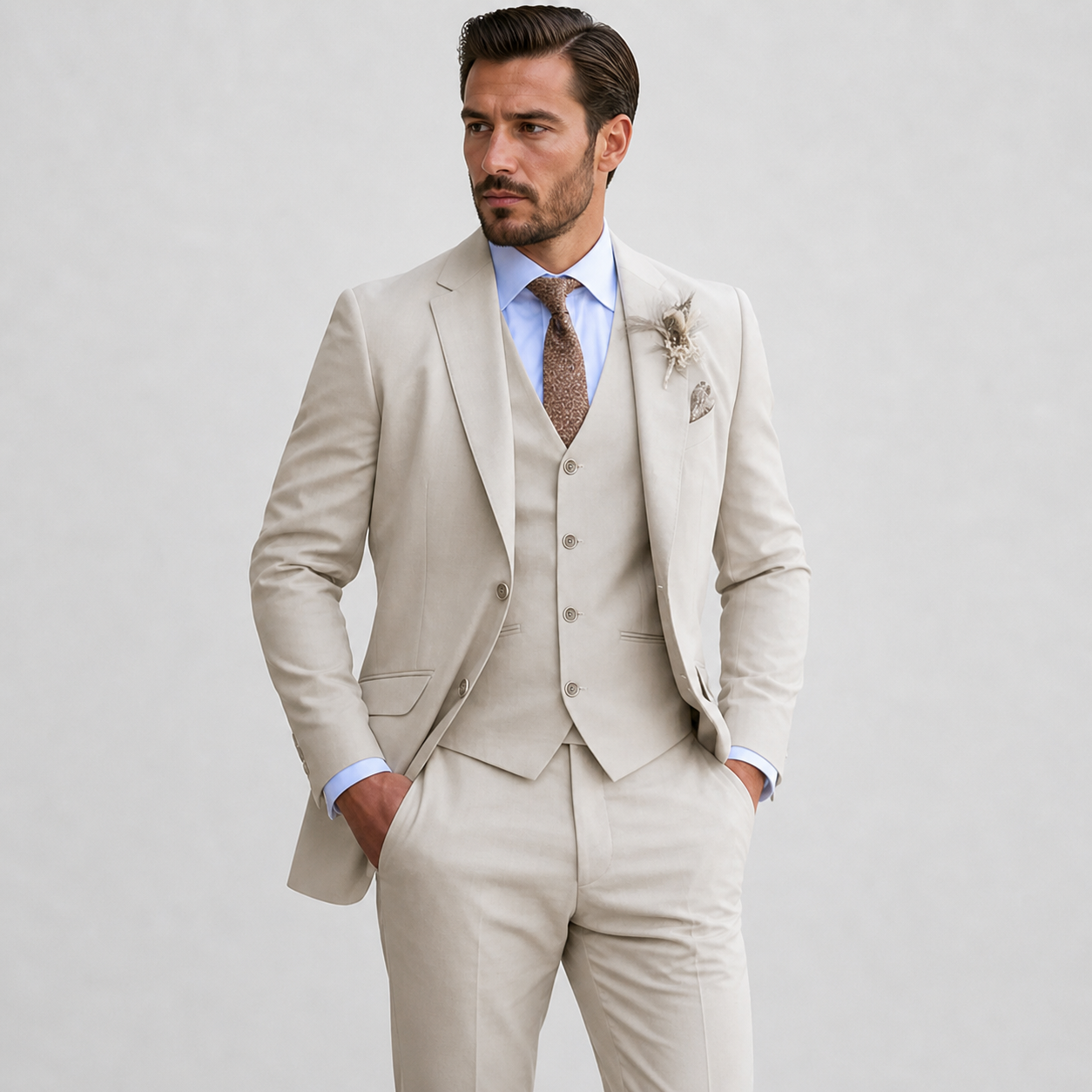 Lino Men's Three-Piece Suit featuring a Notch Lapel Blazer, ideal for formal events, showcasing a sophisticated design and tailored fit. 0