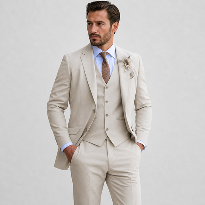 Lino Men's Three-Piece Suit featuring a Notch Lapel Blazer, ideal for formal events, showcasing a sophisticated design and tailored fit. 0