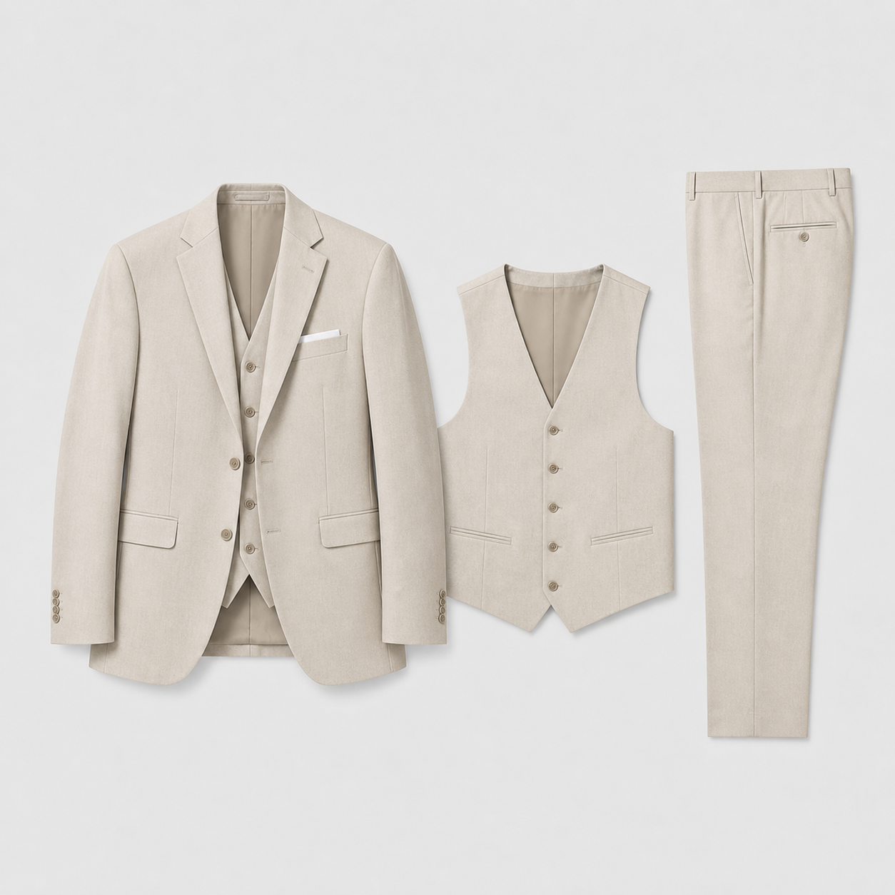 Lino Men's Three-Piece Suit featuring a Notch Lapel Blazer, ideal for formal events, showcasing a sophisticated design and tailored fit. 1