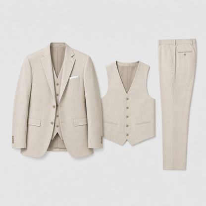 Lino Men's Three-Piece Suit featuring a Notch Lapel Blazer, ideal for formal events, showcasing a sophisticated design and tailored fit. 1
