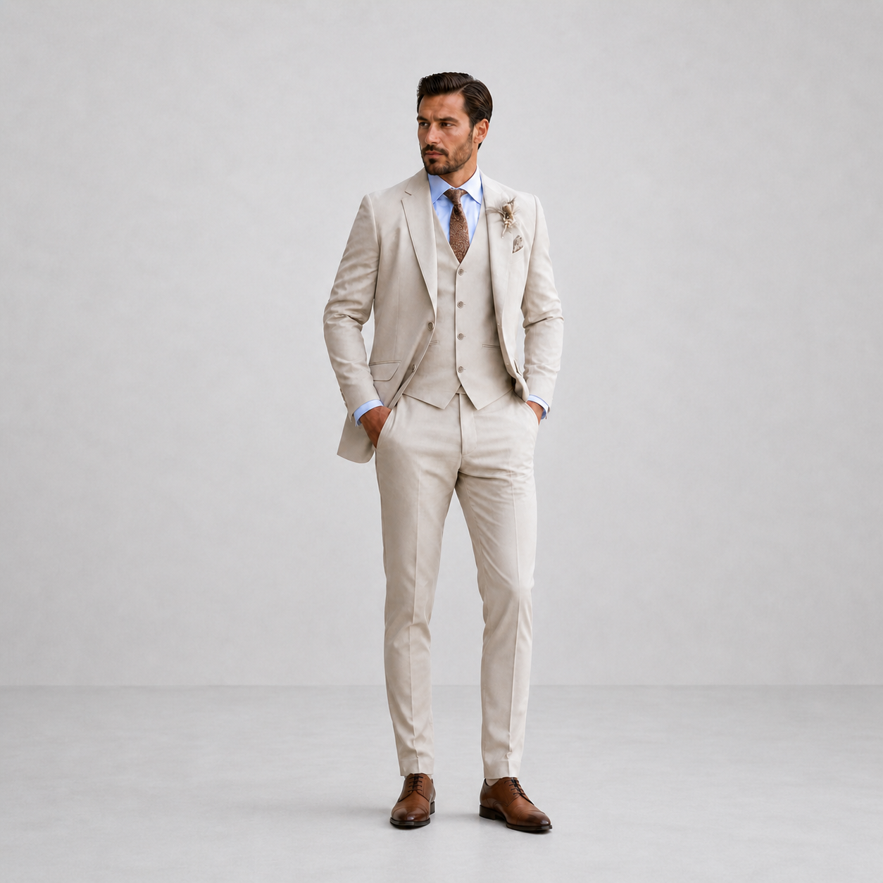 Lino Men's Three-Piece Suit featuring a Notch Lapel Blazer, ideal for formal events, showcasing a sophisticated design and tailored fit. 2