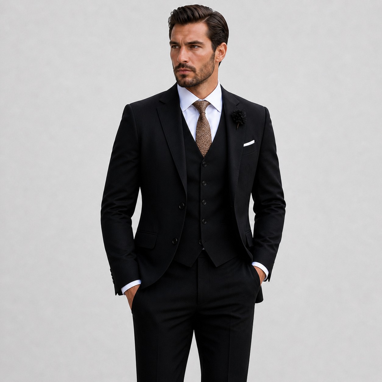 Lino Men's Three-Piece Suit featuring a Notch Lapel Blazer, ideal for formal events, showcasing a sophisticated design and tailored fit. 4
