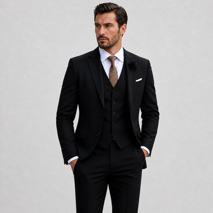 Lino Men's Three-Piece Suit featuring a Notch Lapel Blazer, ideal for formal events, showcasing a sophisticated design and tailored fit. 4