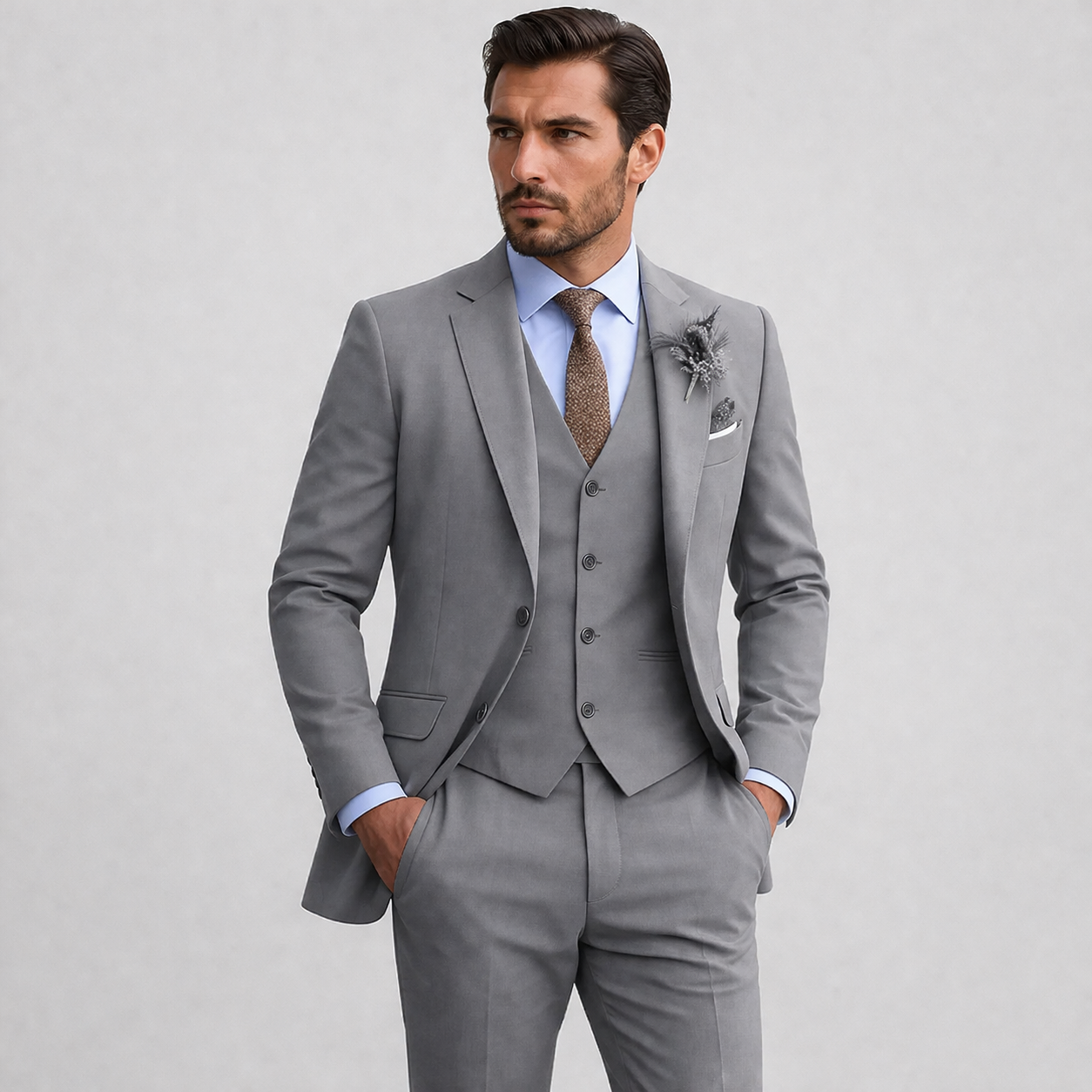 Lino Men's Three-Piece Suit featuring a Notch Lapel Blazer, ideal for formal events, showcasing a sophisticated design and tailored fit. 5