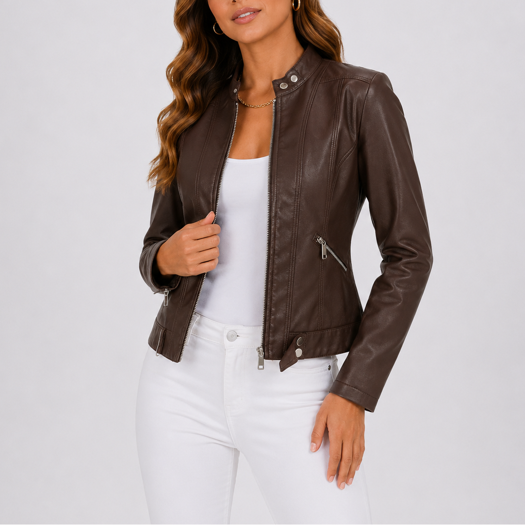 Liora Women's Vegan Leather Jacket in classic cut, stylish design with a sleek fit, perfect for versatile fashion choices. 0