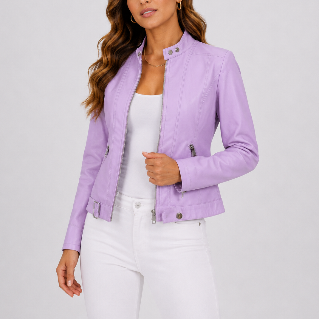 Liora Women's Vegan Leather Jacket in classic cut, stylish design with a sleek fit, perfect for versatile fashion choices. 1