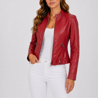 Liora Women's Vegan Leather Jacket in classic cut, stylish design with a sleek fit, perfect for versatile fashion choices. 2