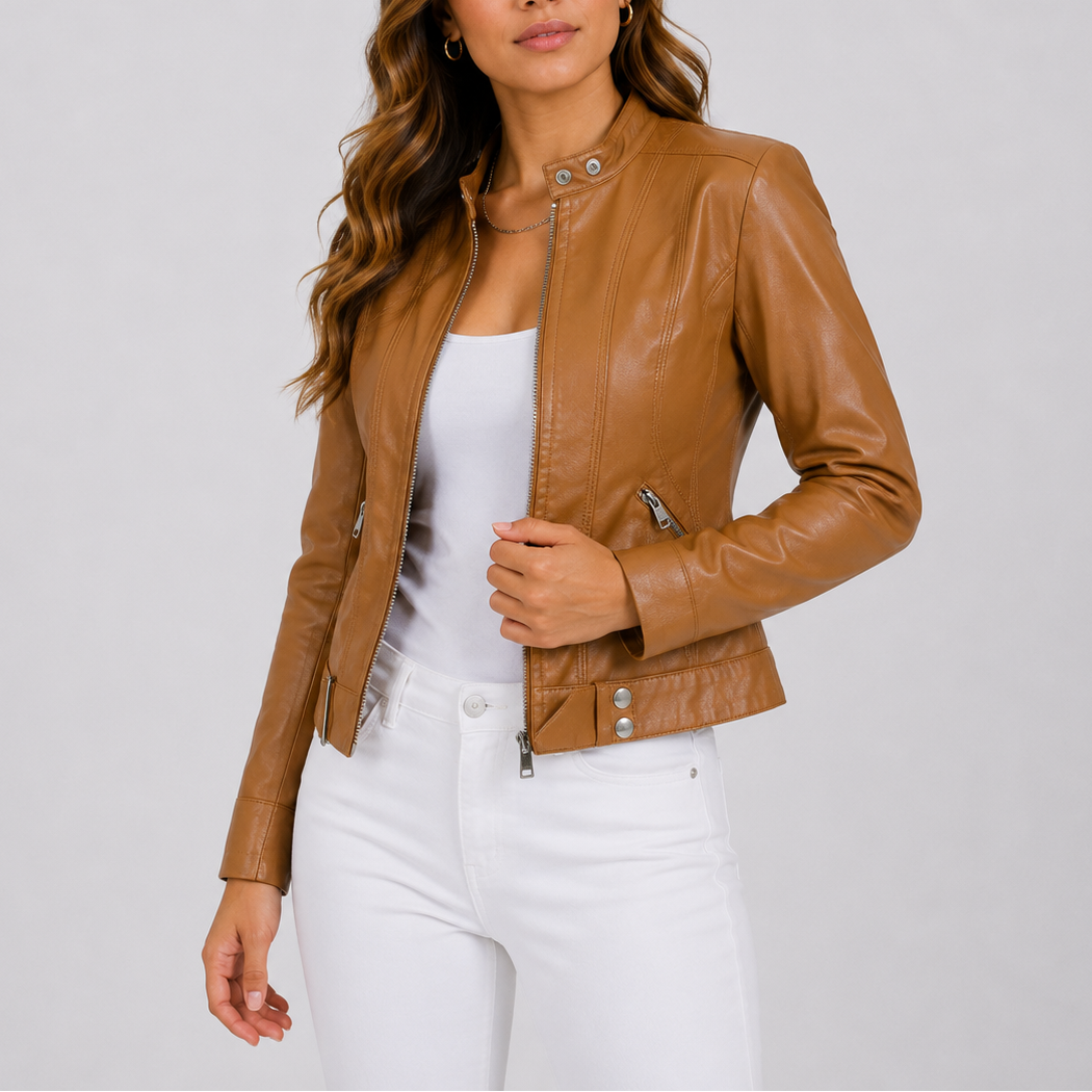 Liora Women's Vegan Leather Jacket in classic cut, stylish design with a sleek fit, perfect for versatile fashion choices. 4