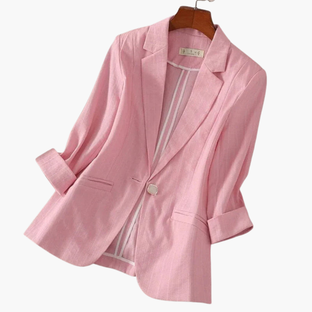 Luna Women’s Blazer featuring stylish roll-up sleeves and notched lapels, perfect for a chic and professional look. 0