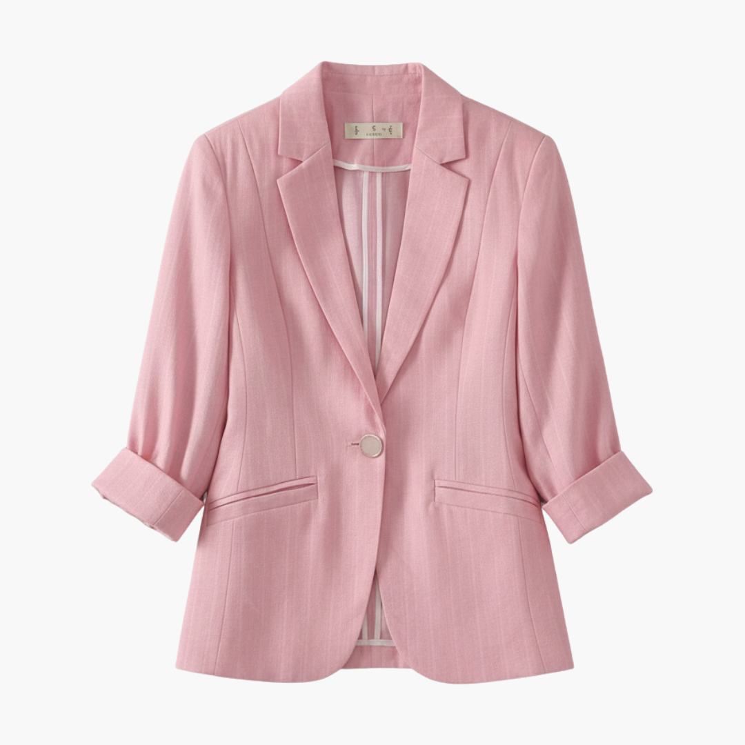 Luna Women’s Blazer featuring stylish roll-up sleeves and notched lapels, perfect for a chic and professional look. 1