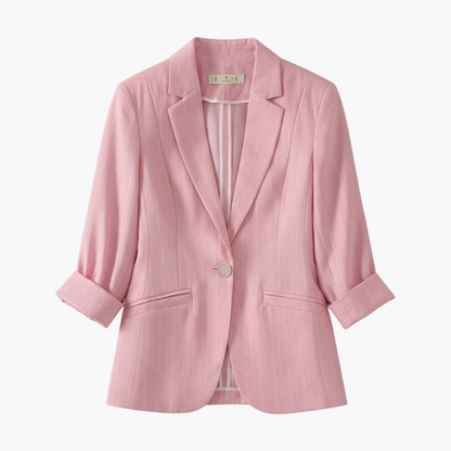 Luna Women’s Blazer featuring stylish roll-up sleeves and notched lapels, perfect for a chic and professional look. 1