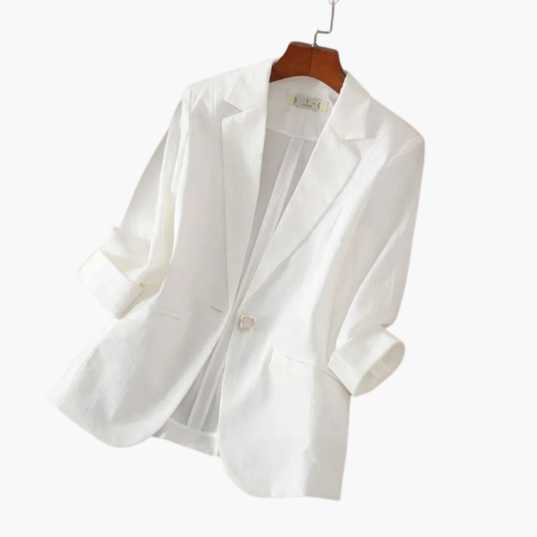 Luna Women’s Blazer featuring stylish roll-up sleeves and notched lapels, perfect for a chic and professional look. 2