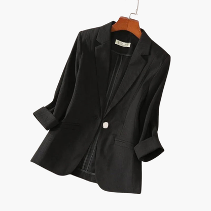 Luna Women’s Blazer featuring stylish roll-up sleeves and notched lapels, perfect for a chic and professional look. 4