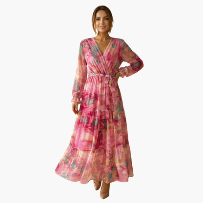 Luna Women’s Maxi Dress featuring long sleeves and a relaxed fit, perfect for summer fashion. 1
