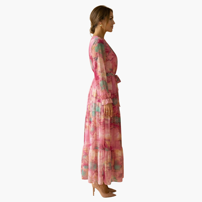 Luna Women’s Maxi Dress featuring long sleeves and a relaxed fit, perfect for summer fashion. 2
