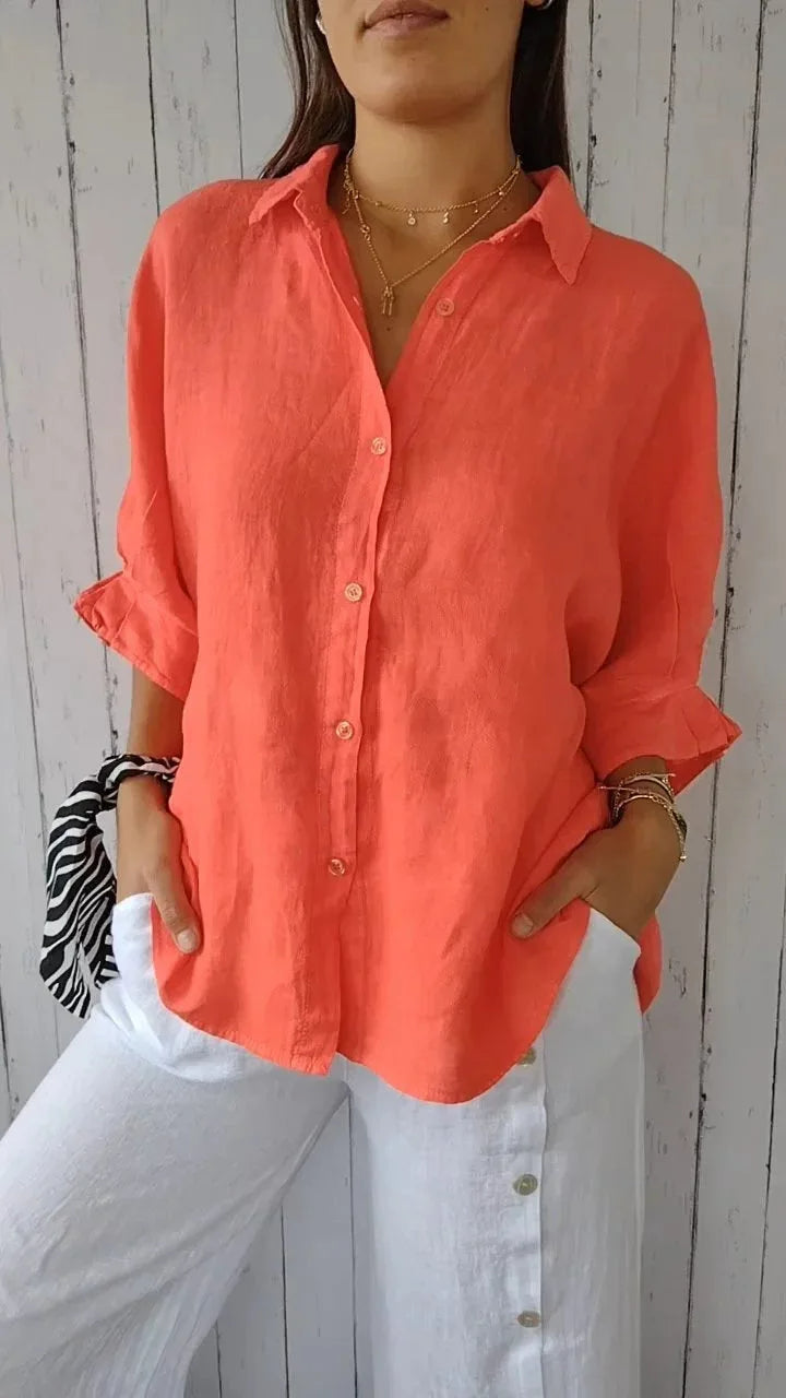 Luna Women’s Shirt featuring a breathable cotton-linen blend and lightweight design, perfect for warm weather and casual outings. 2