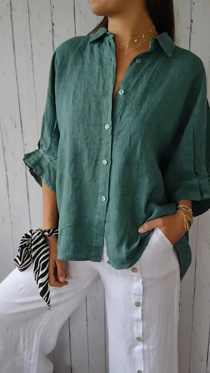 Luna Women’s Shirt featuring a breathable cotton-linen blend and lightweight design, perfect for warm weather and casual outings. 3