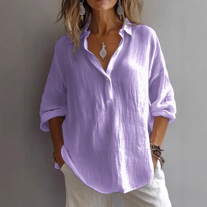 Lune Women’s Casual Linen Shirt featuring a stylish button placket and wide sleeves, perfect for a comfortable and chic everyday look. 5