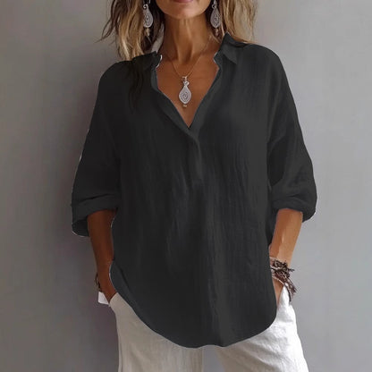 Lune Women’s Casual Linen Shirt featuring a stylish button placket and wide sleeves, perfect for a comfortable and chic everyday look. 7