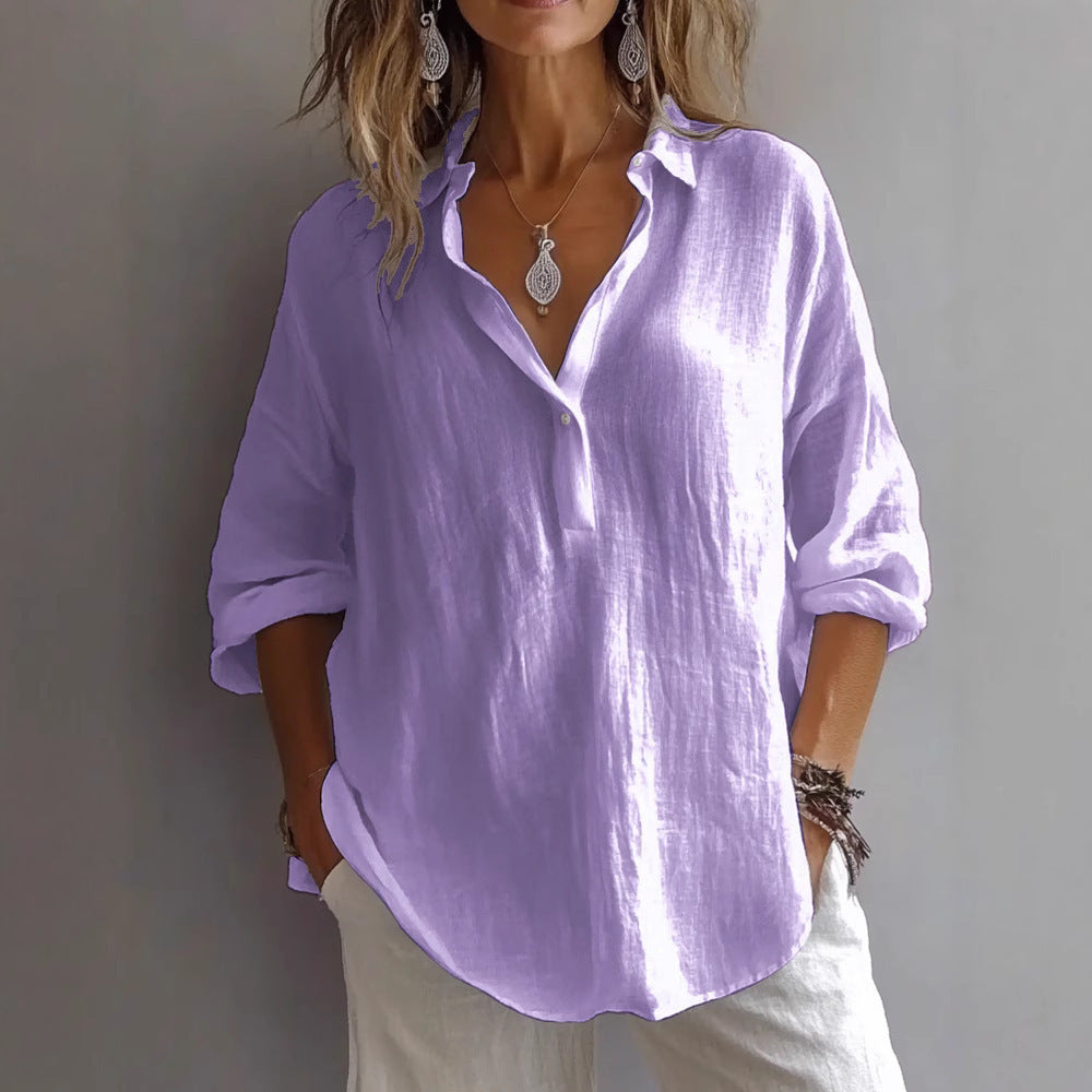 Lune Women’s Casual Linen Shirt featuring a stylish button placket and wide sleeves, perfect for a comfortable and chic everyday look. 8